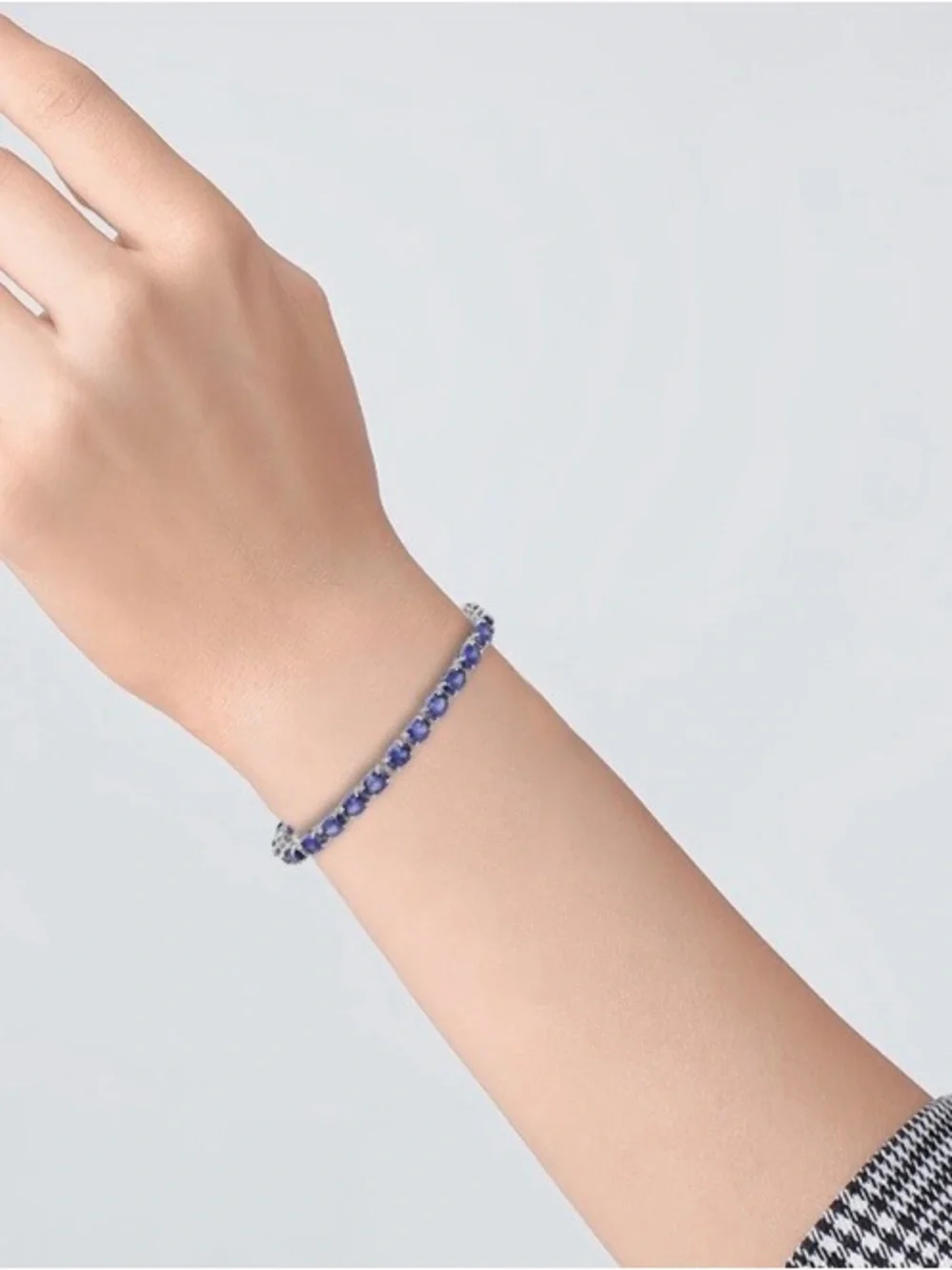 🌸JTV16-Blue Lab Created Sapphire Rhodium Over Sterling Silver Tennis Bracelet💎🛍️